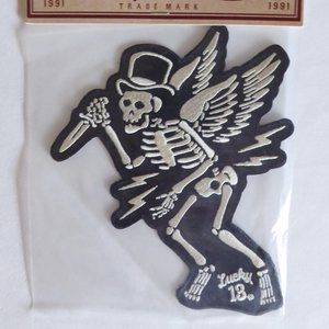 RETIRED LUCKY 13 THIRTEEN WINGED SKELETON WITH KNIFE EMBROIDERED 6” PATCH (NEW)
